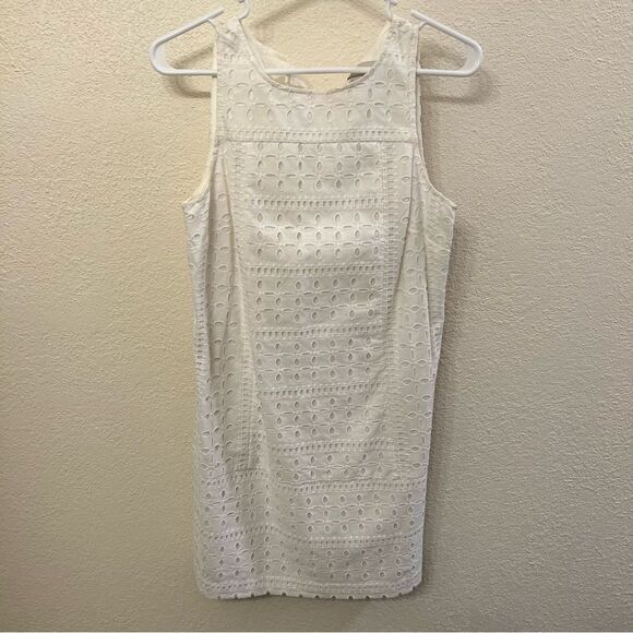Loft White Line Sleeveless Mini Dress Size 8P - Picture 1 of 7